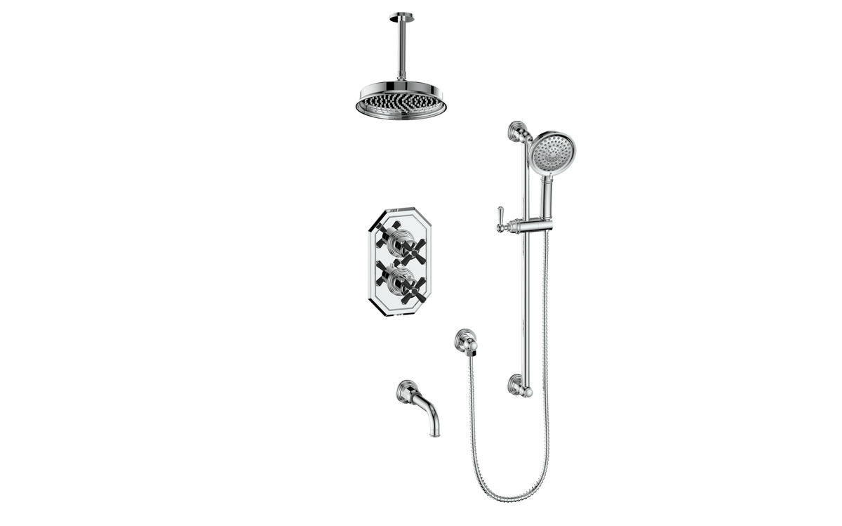 Vogt Carinthia 3-Way TH Shower Kit with 6" Ceiling Arm - Cross Handle (C3) / Chrome/Matte Black