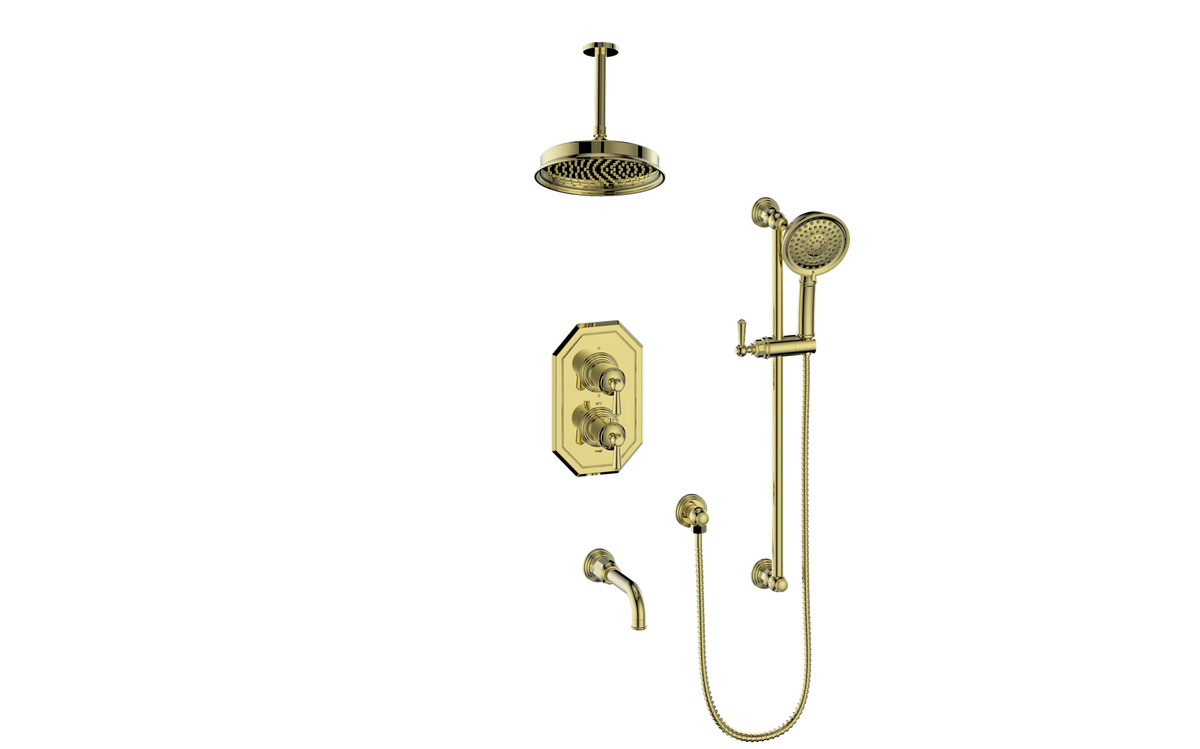 Vogt Carinthia 3-Way TH Shower Kit with 6" Ceiling Arm - Lever Handle (C1) / Brushed Gold