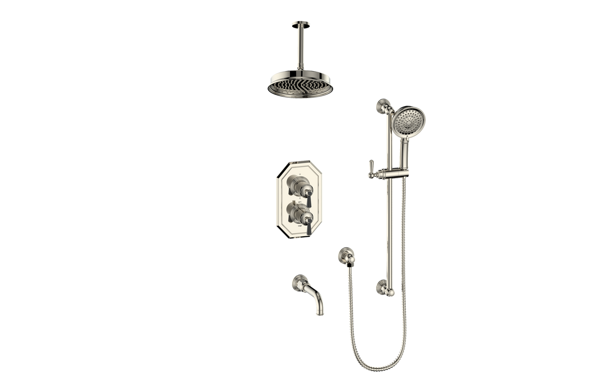 Vogt Carinthia 3-Way TH Shower Kit with 6" Ceiling Arm - Lever Handle (C1) / Polished Nickel/Matte Black