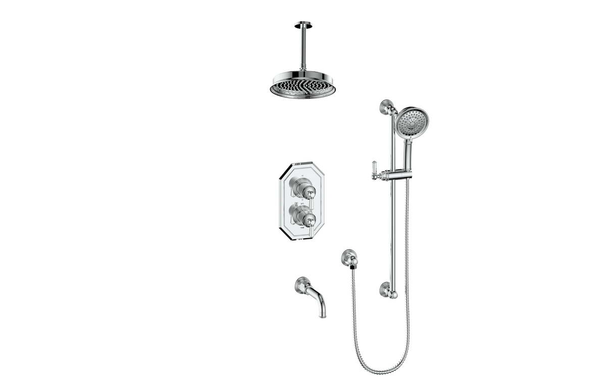 Vogt Carinthia 3-Way TH Shower Kit with 6" Ceiling Arm - Octagonal Handle (C2) / Chrome