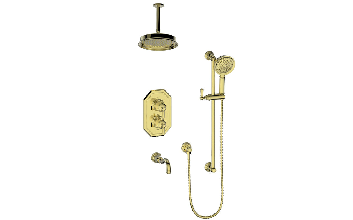 Vogt Carinthia 3-Way TH Shower Kit with 6" Ceiling Arm - Octagonal Handle (C2) / Brushed Gold