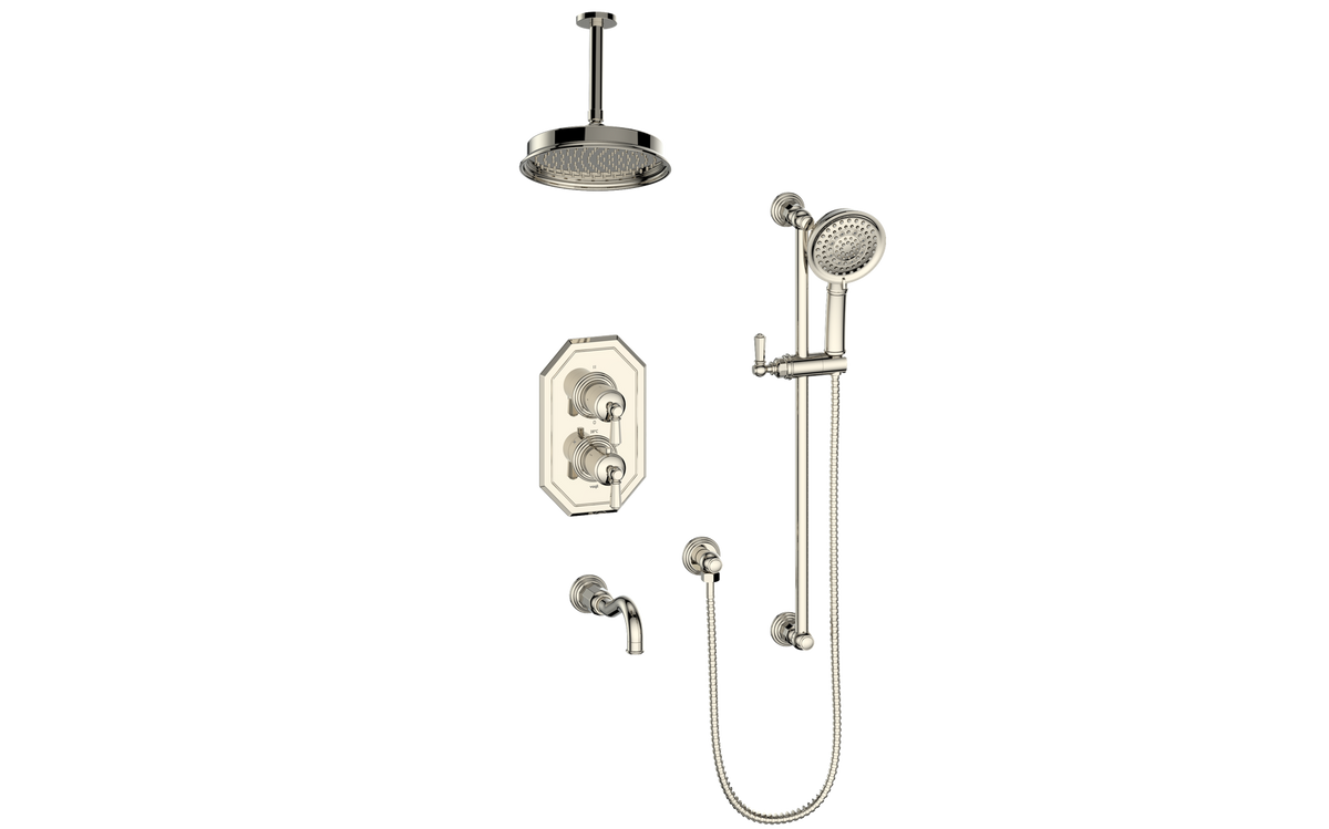 Vogt Carinthia 3-Way TH Shower Kit with 6" Ceiling Arm - Octagonal Handle (C2) / Polished Nickel