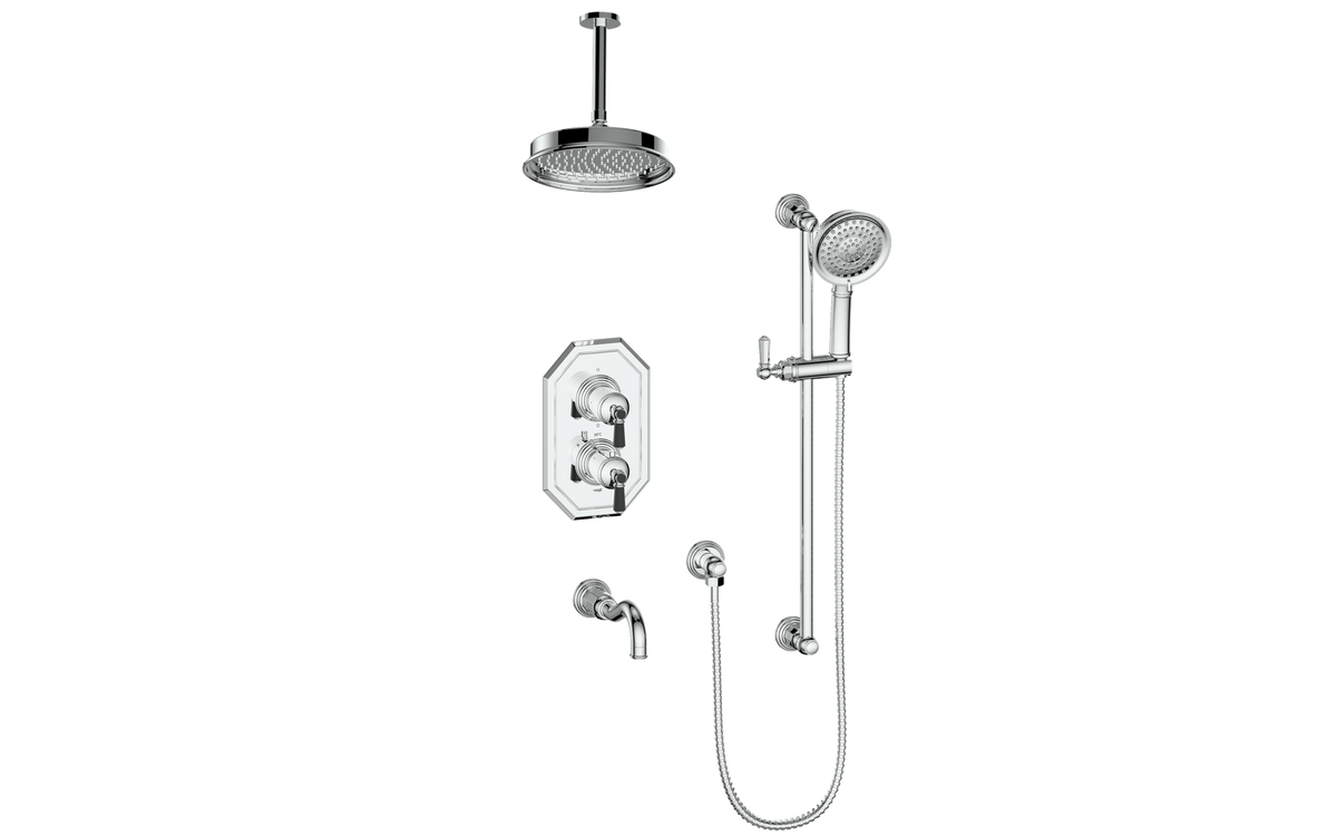 Vogt Carinthia 3-Way TH Shower Kit with 6" Ceiling Arm - Octagonal Handle (C2) / Chrome/Matte Black
