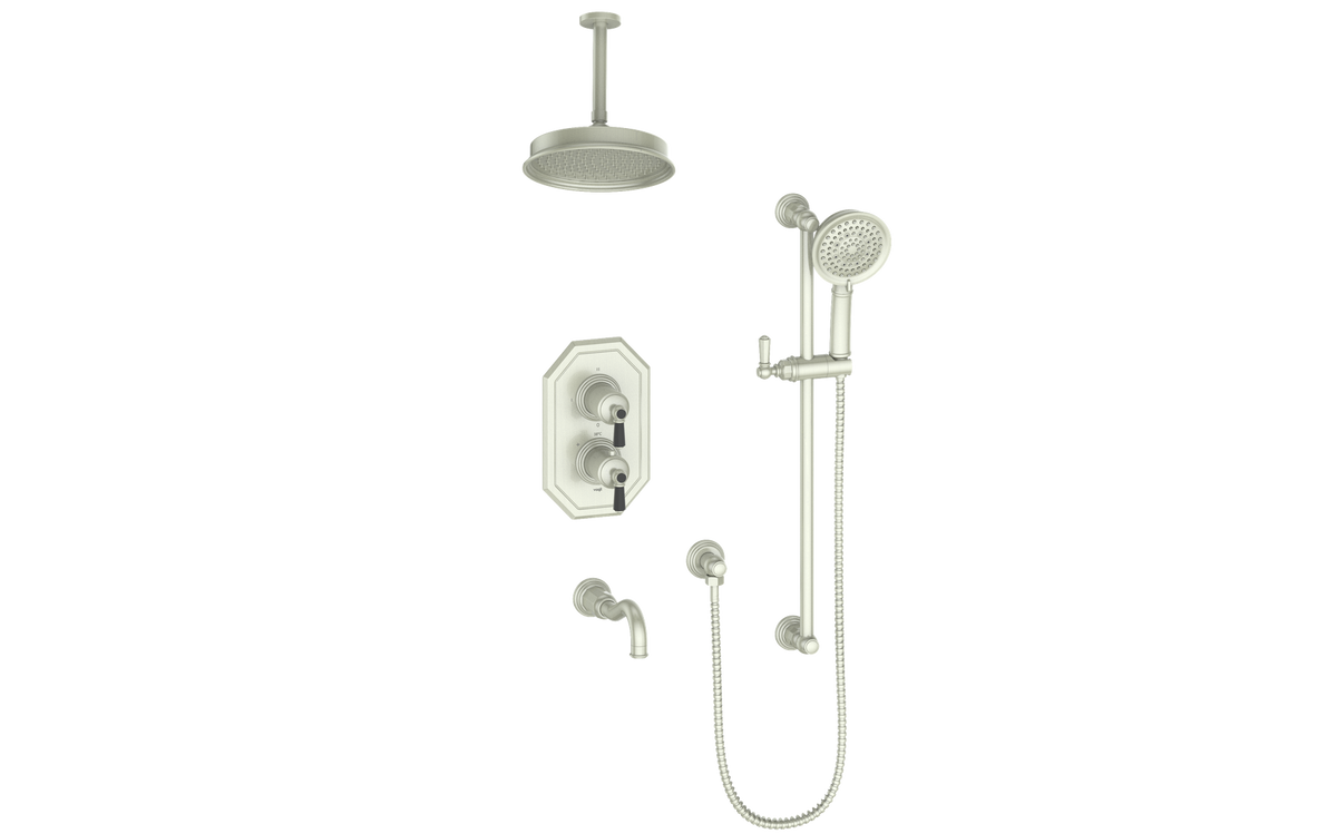 Vogt Carinthia 3-Way TH Shower Kit with 6" Ceiling Arm - Octagonal Handle (C2) / Brushed Nickel/Matte Black
