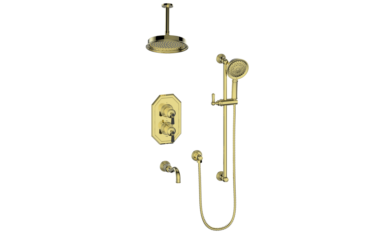 Vogt Carinthia 3-Way TH Shower Kit with 6" Ceiling Arm - Octagonal Handle (C2) / Brushed Gold/Matte Black