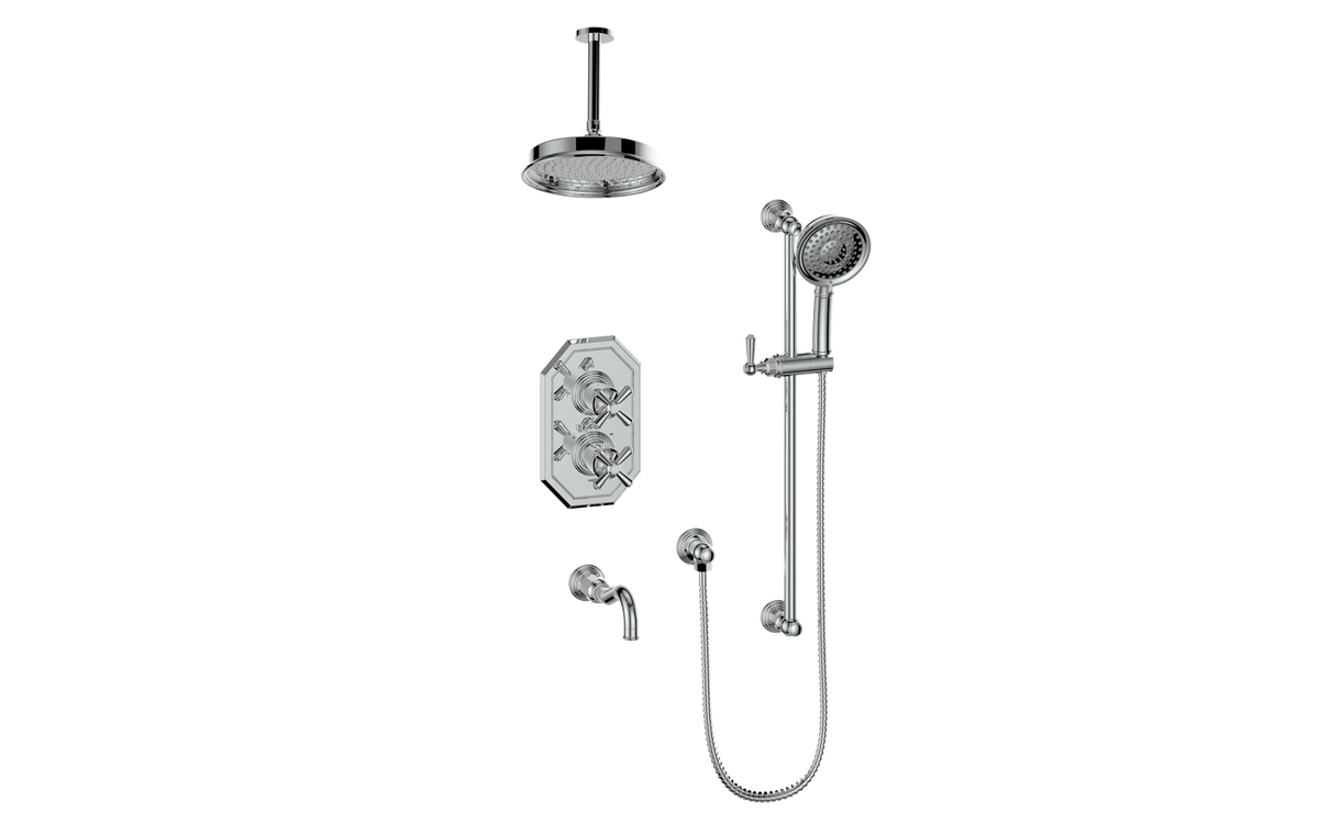 Vogt Carinthia 3-Way TH Shower Kit with 6" Ceiling Arm - Cross Handle (C3) / Chrome