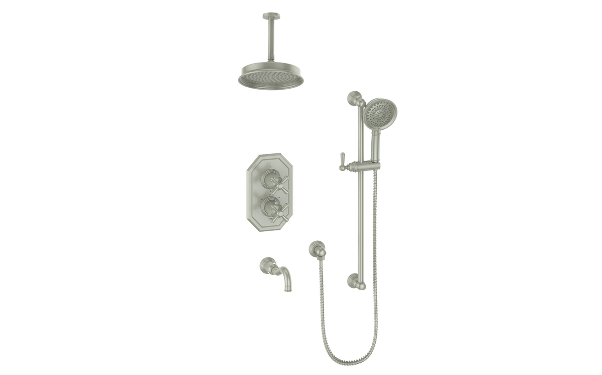 Vogt Carinthia 3-Way TH Shower Kit with 6" Ceiling Arm - Cross Handle (C3) / Brushed Nickel