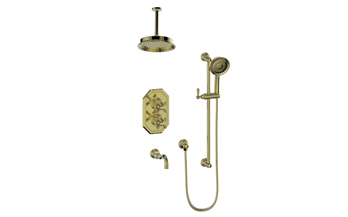 Vogt Carinthia 3-Way TH Shower Kit with 6" Ceiling Arm - Cross Handle (C3) / Brushed Gold