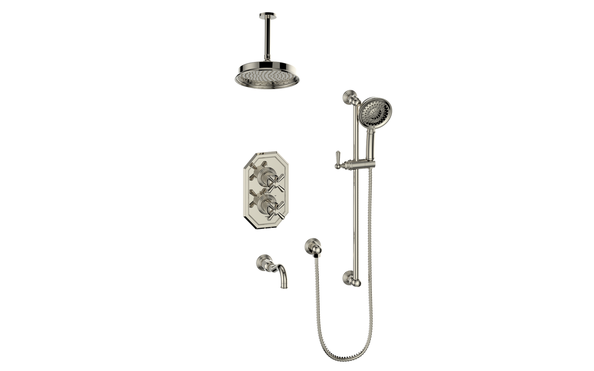 Vogt Carinthia 3-Way TH Shower Kit with 6" Ceiling Arm - Cross Handle (C3) / Polished Nickel