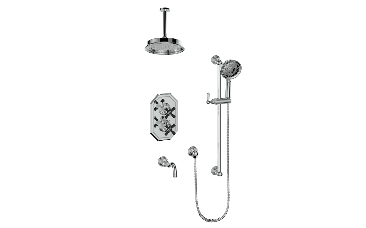 Vogt Carinthia 3-Way TH Shower Kit with 6" Ceiling Arm - Cross Handle (C3) / Chrome/Matte Black