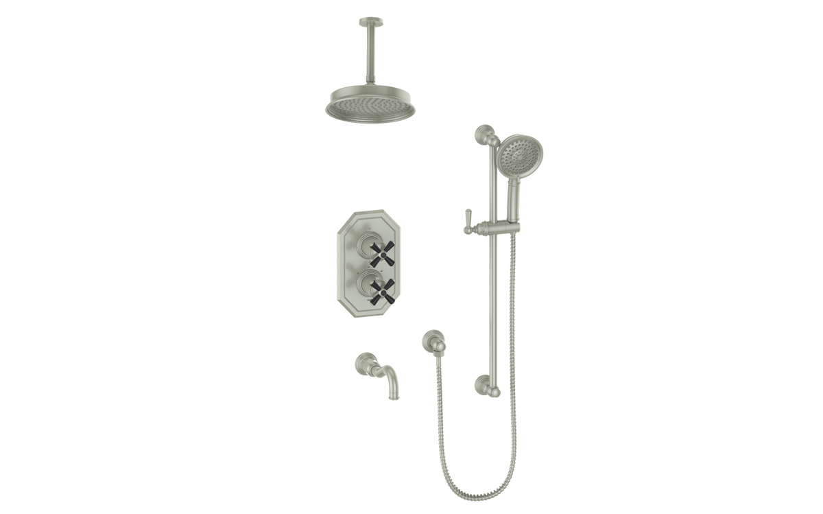 Vogt Carinthia 3-Way TH Shower Kit with 6" Ceiling Arm - Cross Handle (C3) / Brushed Nickel/Matte Black