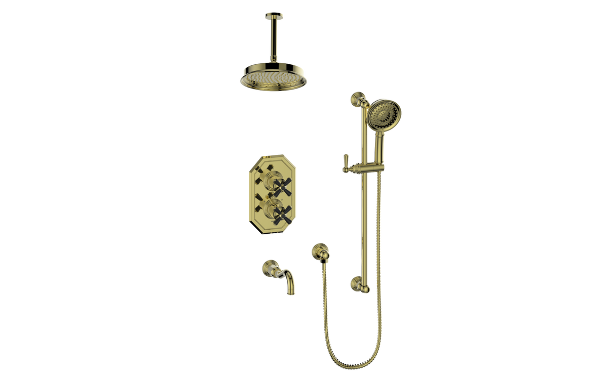 Vogt Carinthia 3-Way TH Shower Kit with 6" Ceiling Arm - Cross Handle (C3) / Brushed Gold/Matte Black