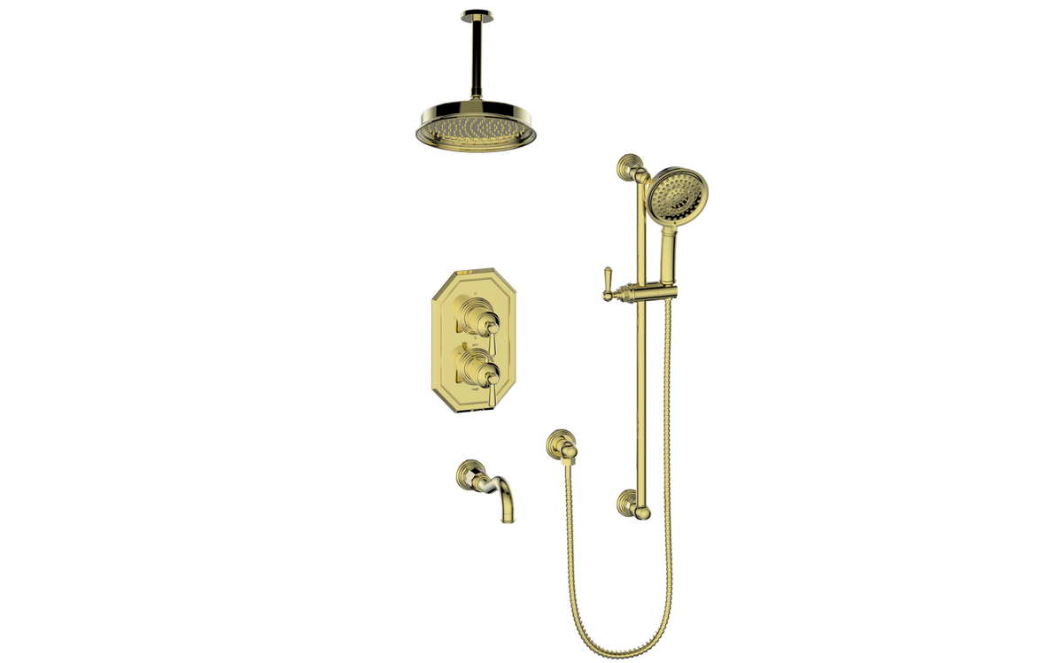 Vogt Carinthia 3-Way TH Shower Kit with 6" Ceiling Arm - Lever Handle (C1) / Brushed Gold
