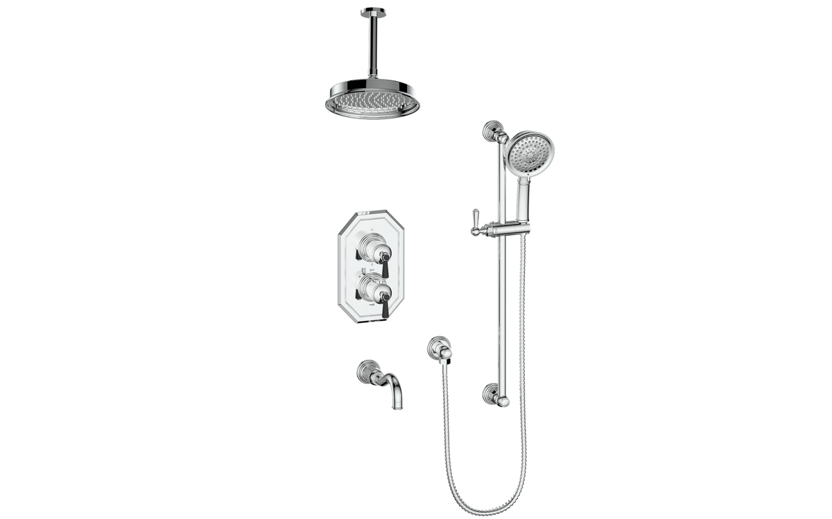 Vogt Carinthia 3-Way TH Shower Kit with 6" Ceiling Arm - Lever Handle (C1) / Chrome/Matte Black