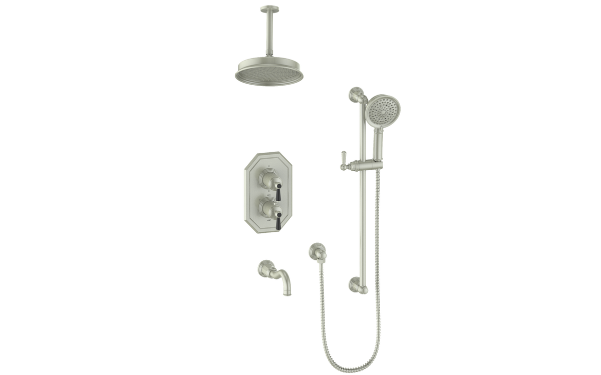 Vogt Carinthia 3-Way TH Shower Kit with 6" Ceiling Arm - Lever Handle (C1) / Brushed Nickel/Matte Black