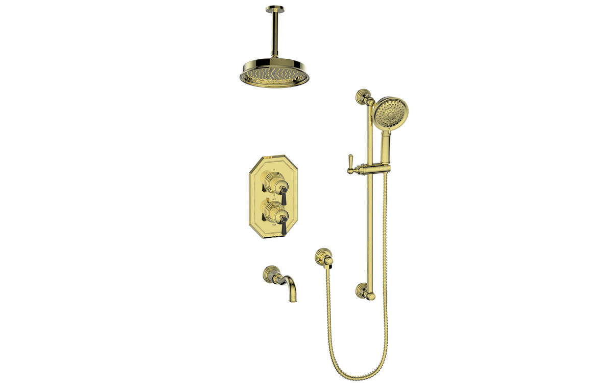 Vogt Carinthia 3-Way TH Shower Kit with 6" Ceiling Arm - Lever Handle (C1) / Brushed Gold/Matte Black