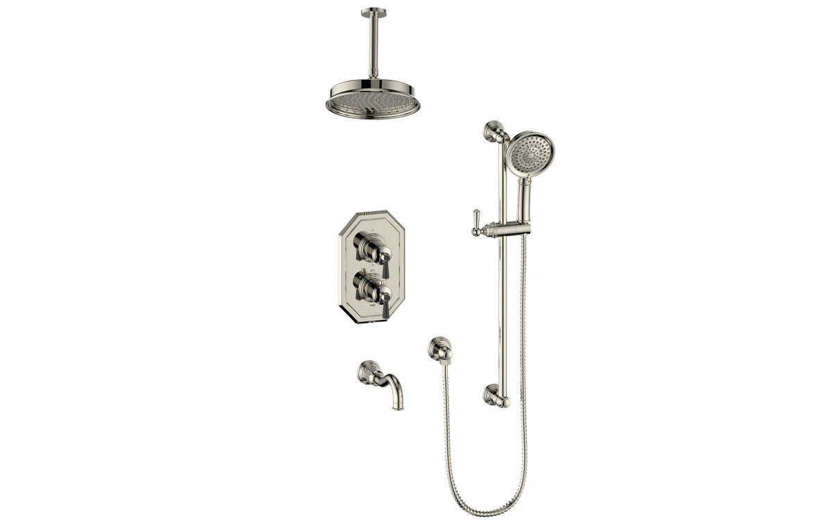 Vogt Carinthia 3-Way TH Shower Kit with 6" Ceiling Arm - Lever Handle (C1) / Polished Nickel/Matte Black