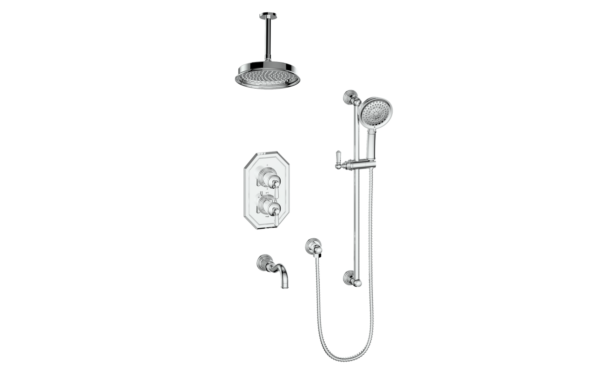 Vogt Carinthia 3-Way TH Shower Kit with 6" Ceiling Arm - Octagonal Handle (C2) / Chrome