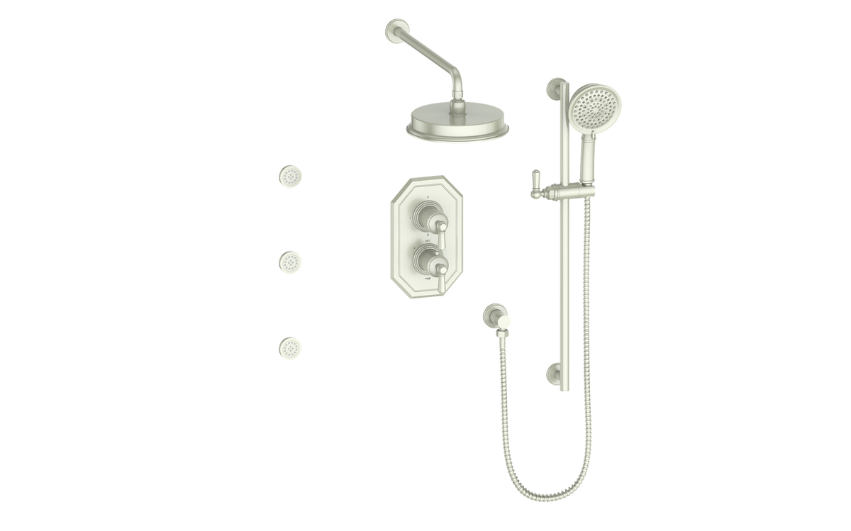 Vogt Carinthia 3-Way TH Shower Kit with Body Jets - Octagonal Handle (C2) / Brushed Nickel