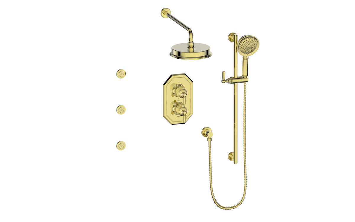 Vogt Carinthia 3-Way TH Shower Kit with Body Jets - Octagonal Handle (C2) / Brushed Gold