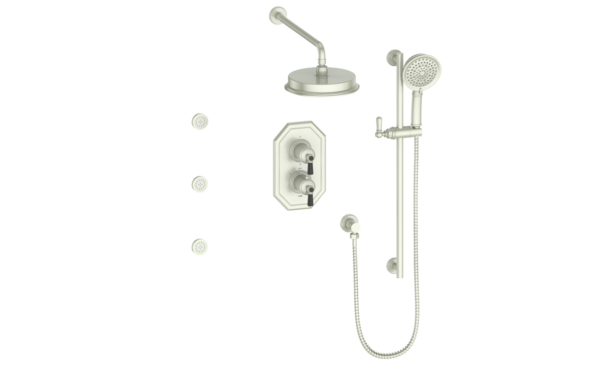 Vogt Carinthia 3-Way TH Shower Kit with Body Jets - Octagonal Handle (C2) / Brushed Nickel/Matte Black