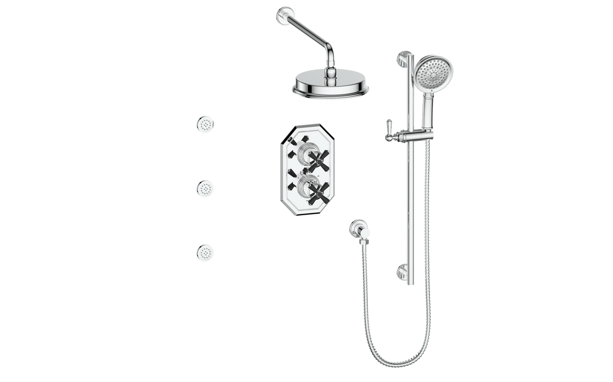 Vogt Carinthia 3-Way TH Shower Kit with Body Jets - Cross Handle (C3) / Chrome/Matte Black