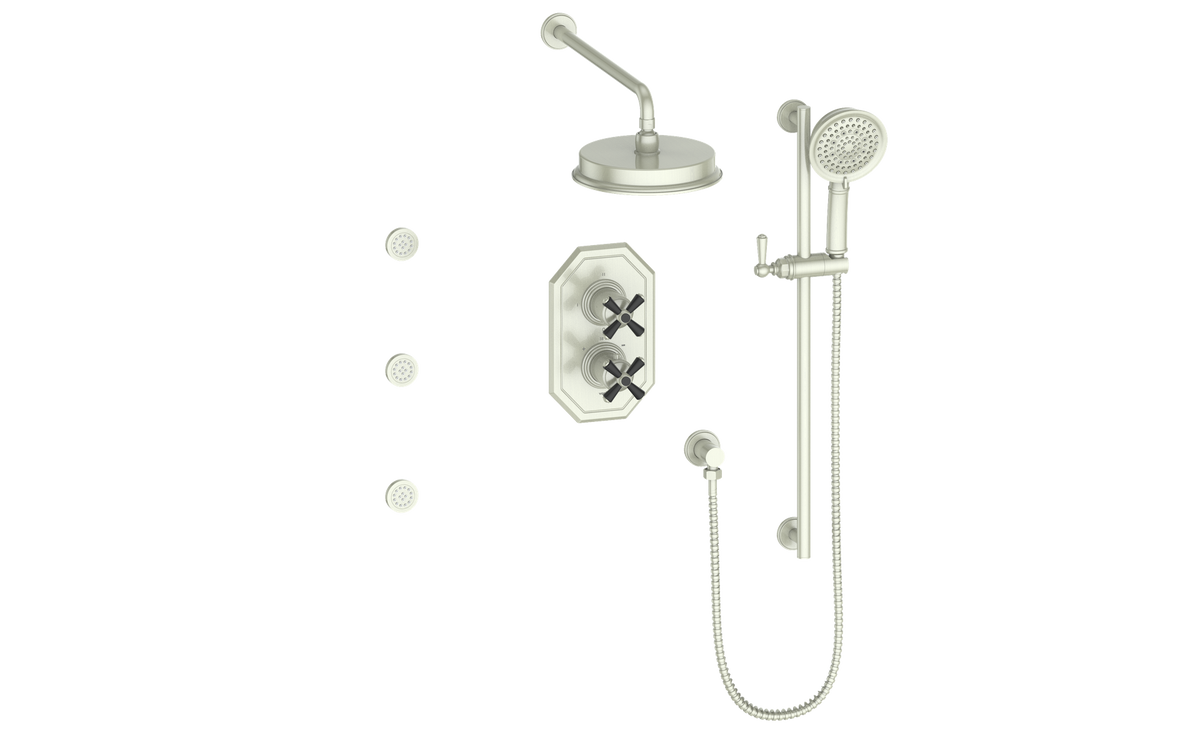Vogt Carinthia 3-Way TH Shower Kit with Body Jets - Cross Handle (C3) / Brushed Nickel/Matte Black