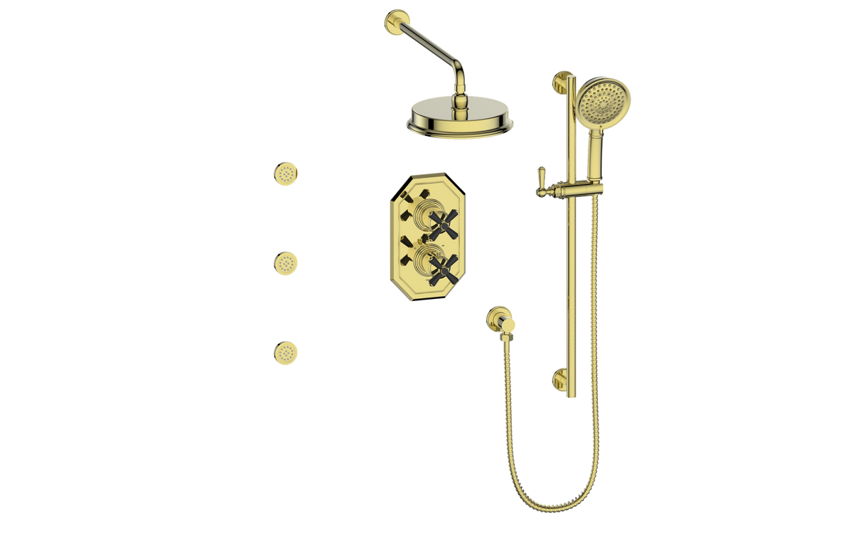 Vogt Carinthia 3-Way TH Shower Kit with Body Jets - Cross Handle (C3) / Brushed Gold/Matte Black
