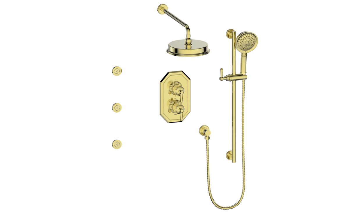 Vogt Carinthia 3-Way TH Shower Kit with Body Jets - Lever Handle (C1) / Brushed Gold