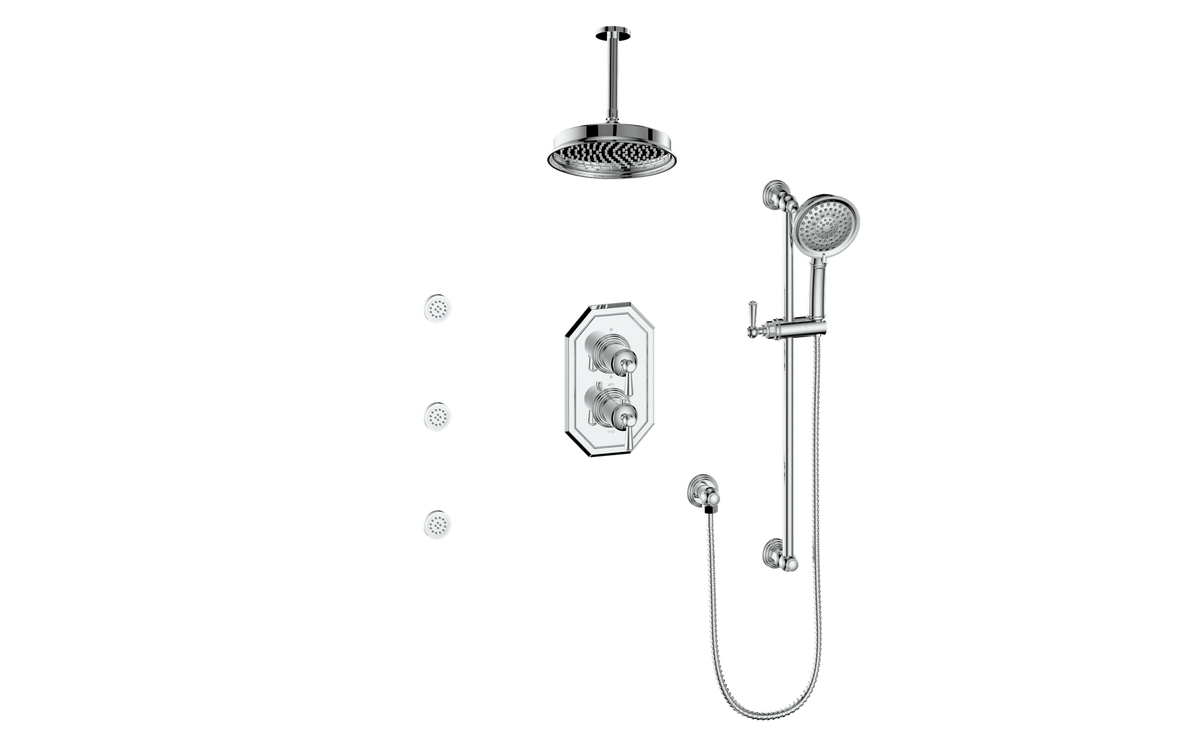 Vogt Carinthia 3-Way TH Shower Kit with Body Jets and 6" Ceiling Arm - Lever Handle (C1) / Chrome