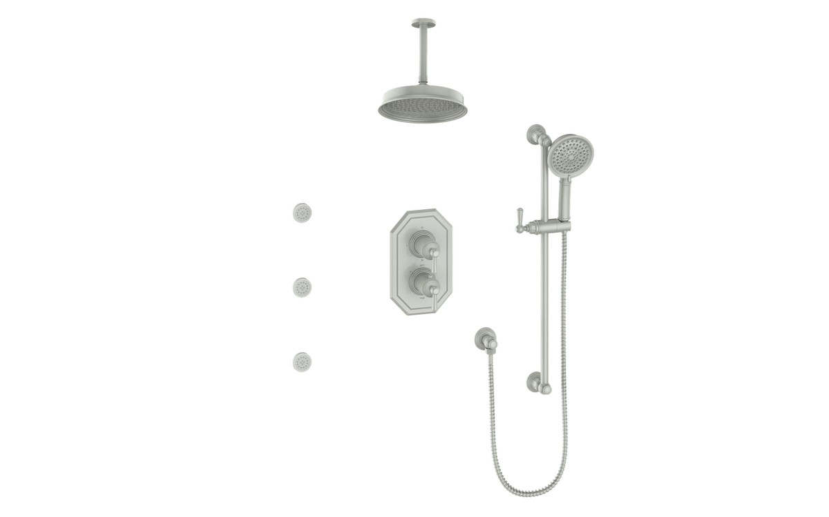 Vogt Carinthia 3-Way TH Shower Kit with Body Jets and 6" Ceiling Arm - Lever Handle (C1) / Brushed Nickel