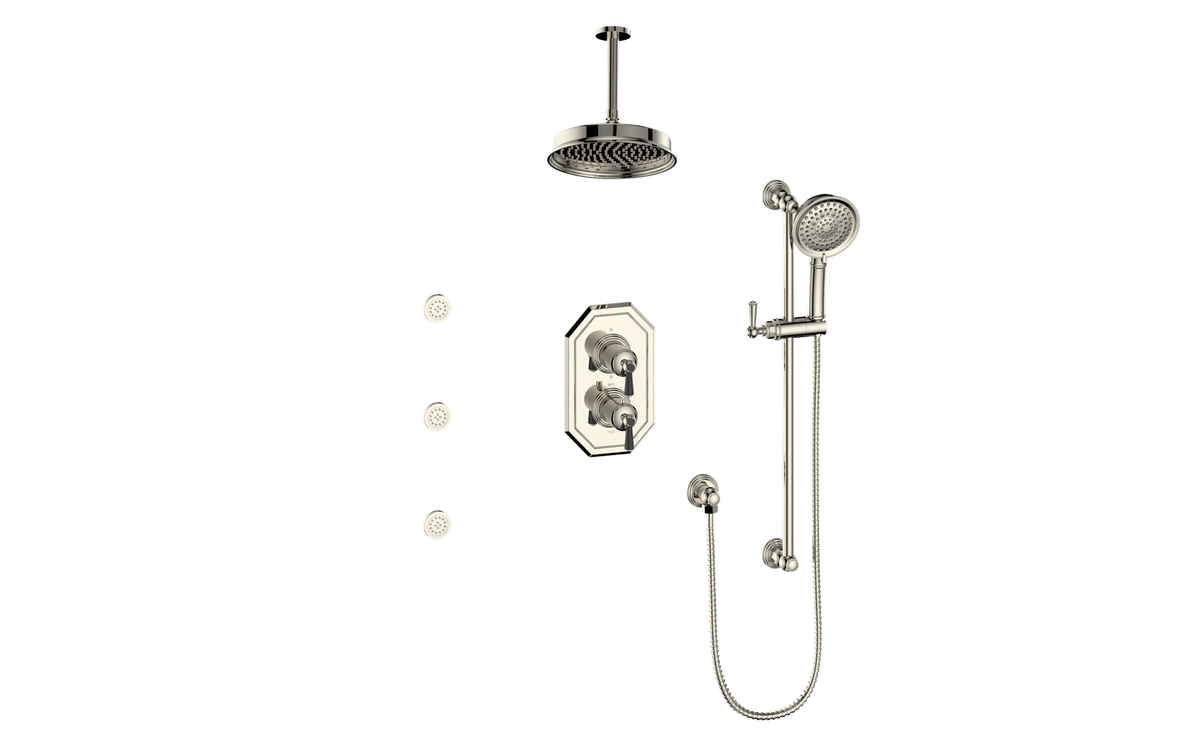 Vogt Carinthia 3-Way TH Shower Kit with Body Jets and 6" Ceiling Arm - Lever Handle (C1) / Polished Nickel/Matte Black