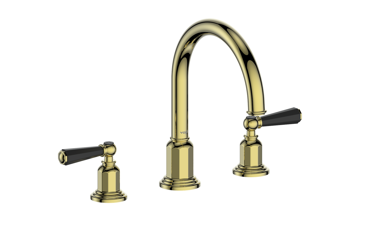 Vogt Carinthia 8" C.C. Lavatory Faucet with Pop-up Drain - Octagonal Handle (C2) / Brushed Gold/Matte Black