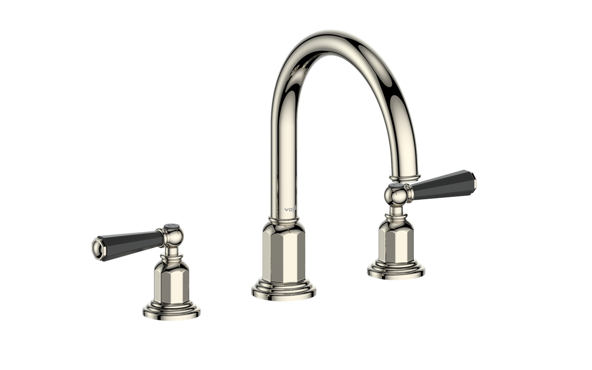 Vogt Carinthia 8" C.C. Lavatory Faucet with Pop-up Drain - Octagonal Handle (C2) / Polished Nickel/Matte Black
