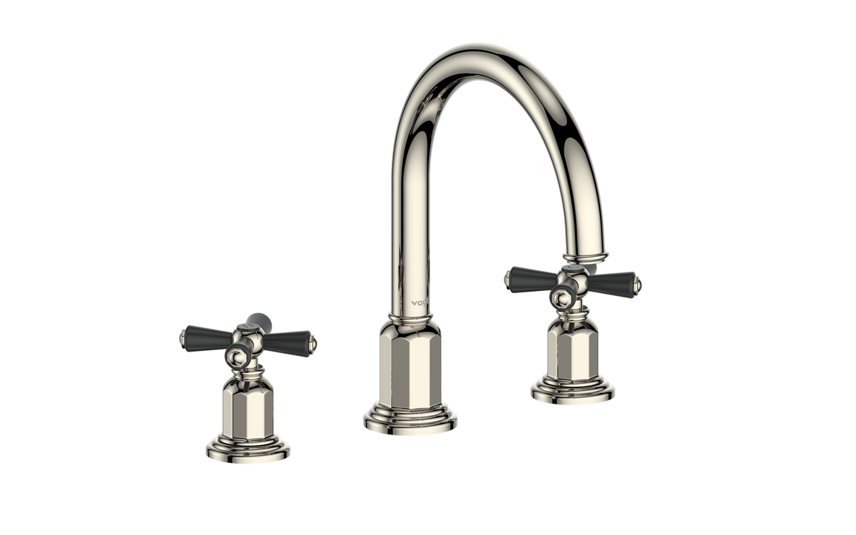 Vogt Carinthia 8" C.C. Lavatory Faucet with Pop-up Drain - Cross Handle (C3) / Polished Nickel/Matte Black