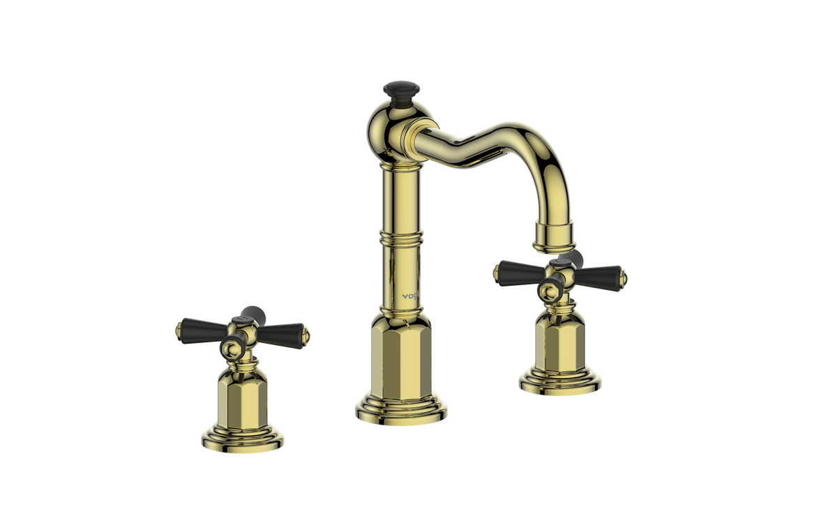 Vogt Carinthia 8" C.C. Lavatory Faucet with Pop-up Drain - Cross Handle (C3) / Brushed Gold/Matte Black
