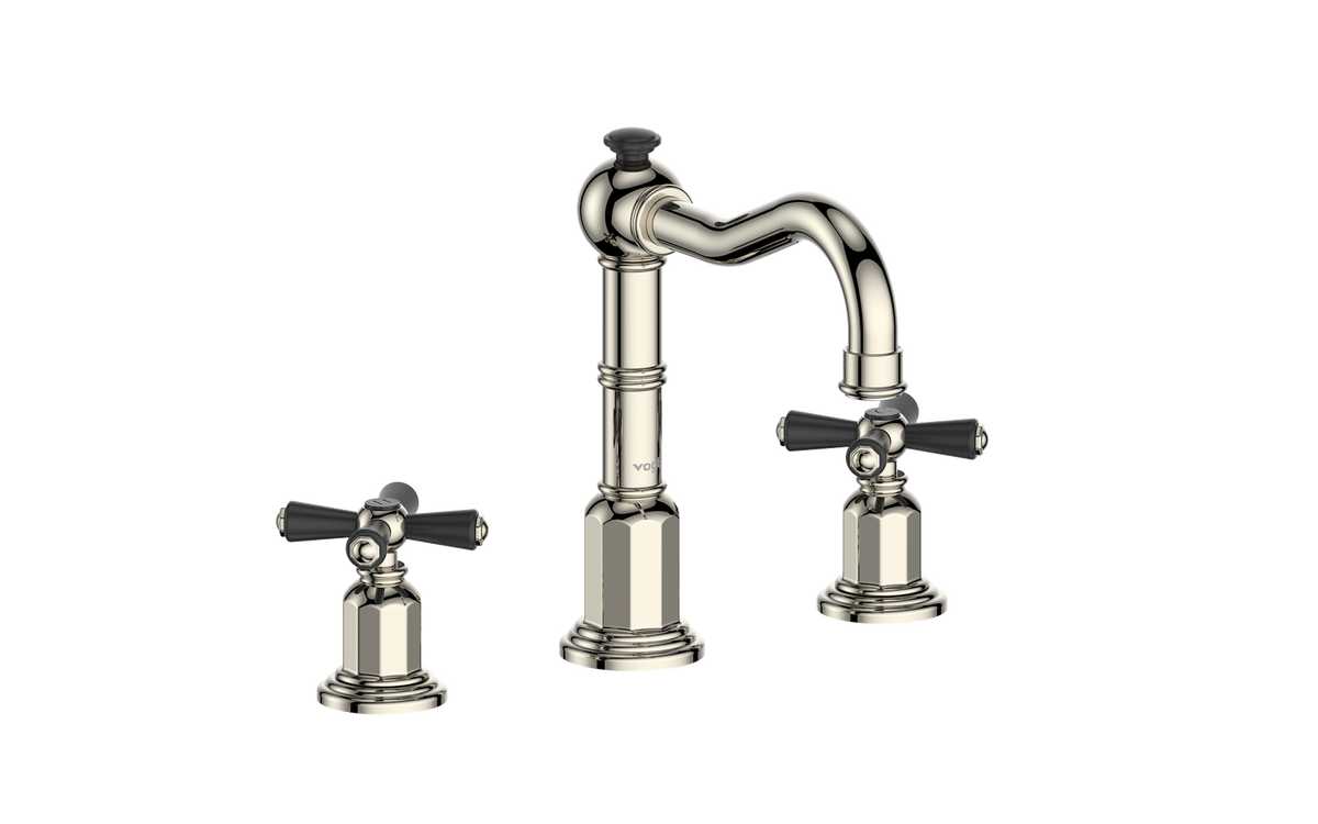 Vogt Carinthia 8" C.C. Lavatory Faucet with Pop-up Drain - Cross Handle (C3) / Polished Nickel/Matte Black