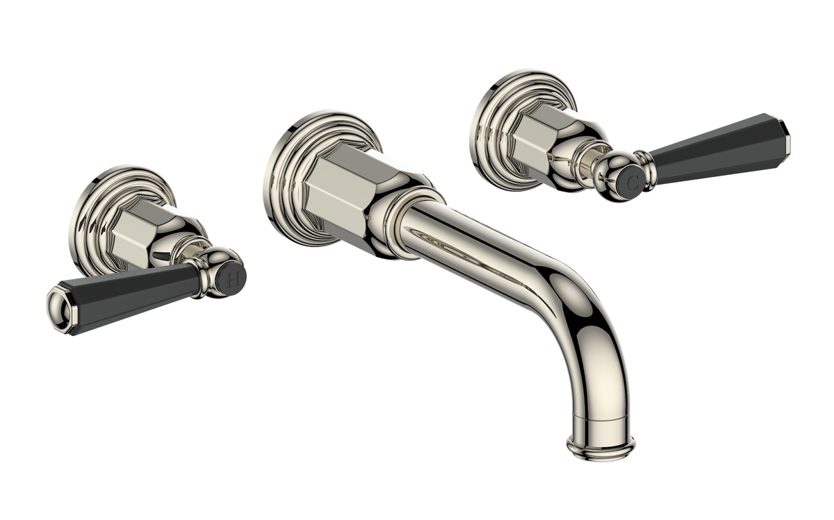Vogt Carinthia 8" C.C. Wall Mount Lavatory Faucet - Octagonal Handle (C2) / Polished Nickel/Matte Black