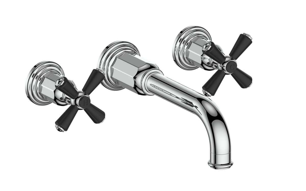 Vogt Carinthia 8" C.C. Wall Mount Lavatory Faucet - Cross Handle (C3) / Chrome/Matte Black