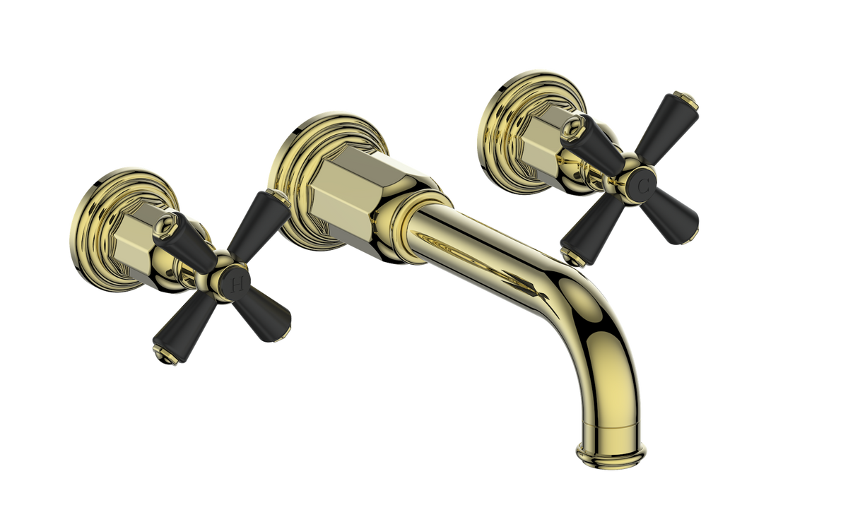 Vogt Carinthia 8" C.C. Wall Mount Lavatory Faucet - Cross Handle (C3) / Brushed Gold/Matte Black