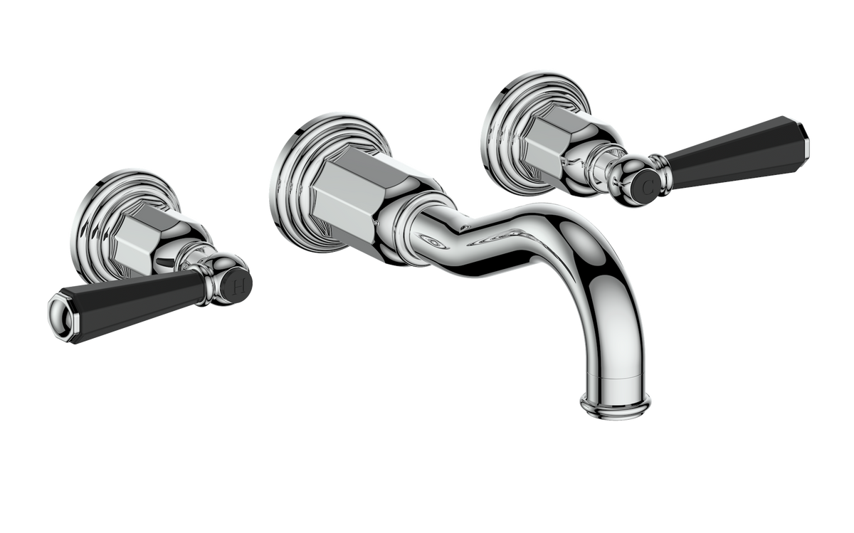 Vogt Carinthia 8" C.C. Wall Mount Lavatory Faucet - Octagonal Handle (C2) / Chrome/Matte Black