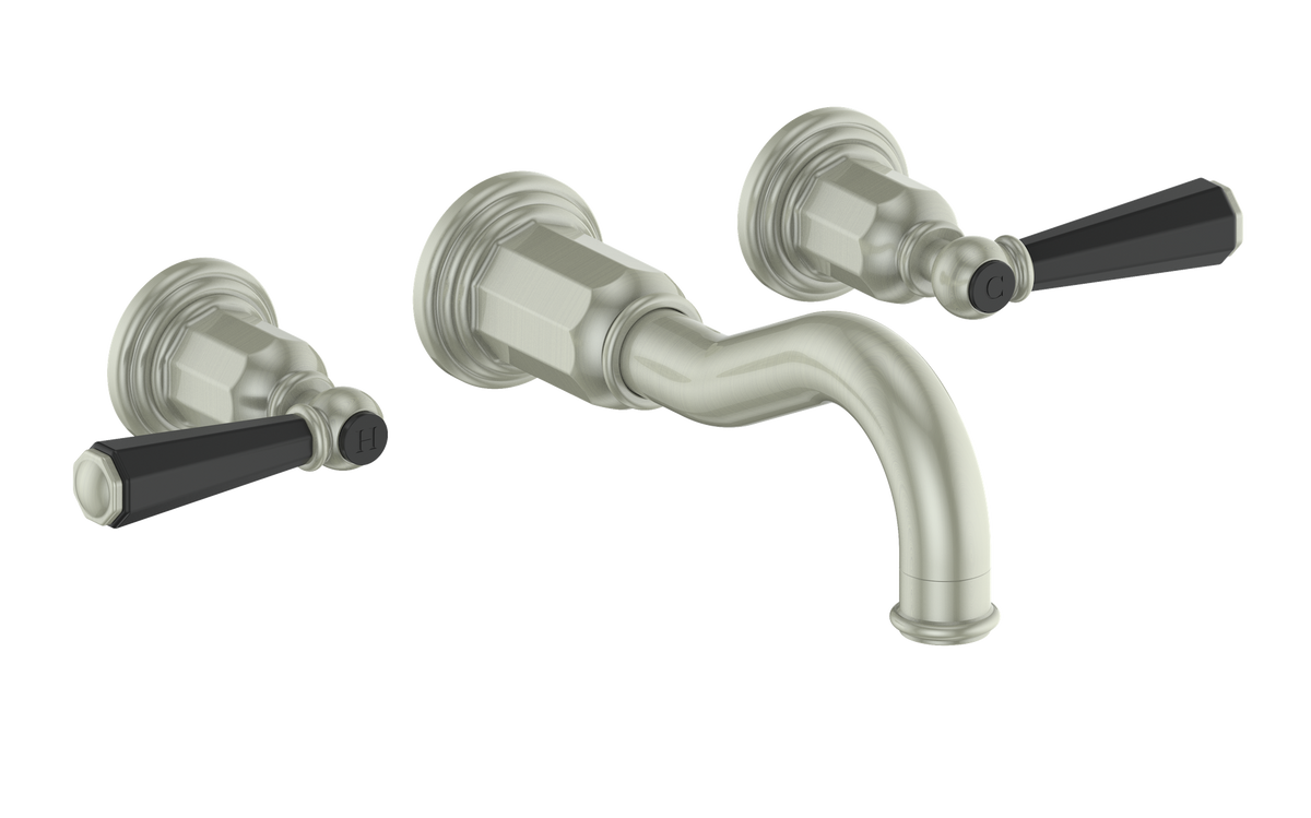 Vogt Carinthia 8" C.C. Wall Mount Lavatory Faucet - Octagonal Handle (C2) / Brushed Nickel/Matte Black