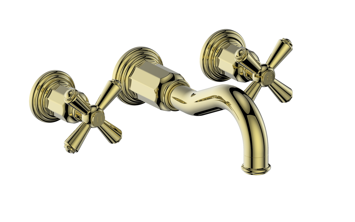 Vogt Carinthia 8" C.C. Wall Mount Lavatory Faucet - Cross Handle (C3) / Brushed Gold