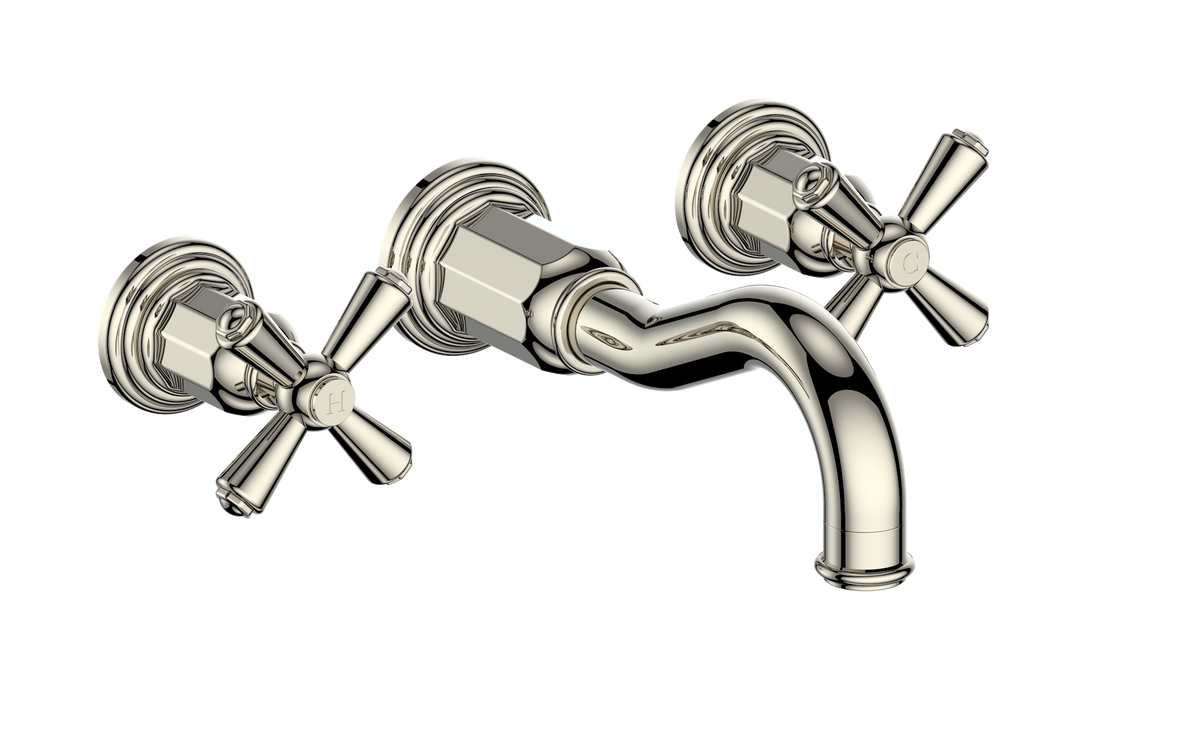 Vogt Carinthia 8" C.C. Wall Mount Lavatory Faucet - Cross Handle (C3) / Polished Nickel