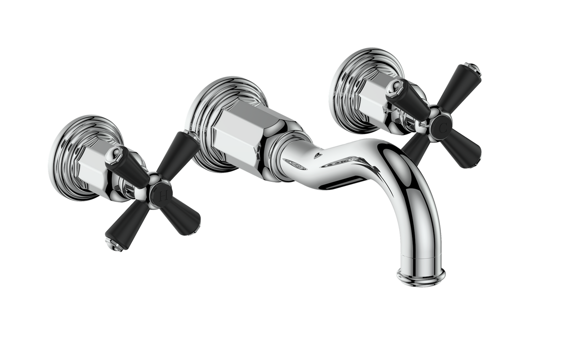 Vogt Carinthia 8" C.C. Wall Mount Lavatory Faucet - Cross Handle (C3) / Chrome/Matte Black