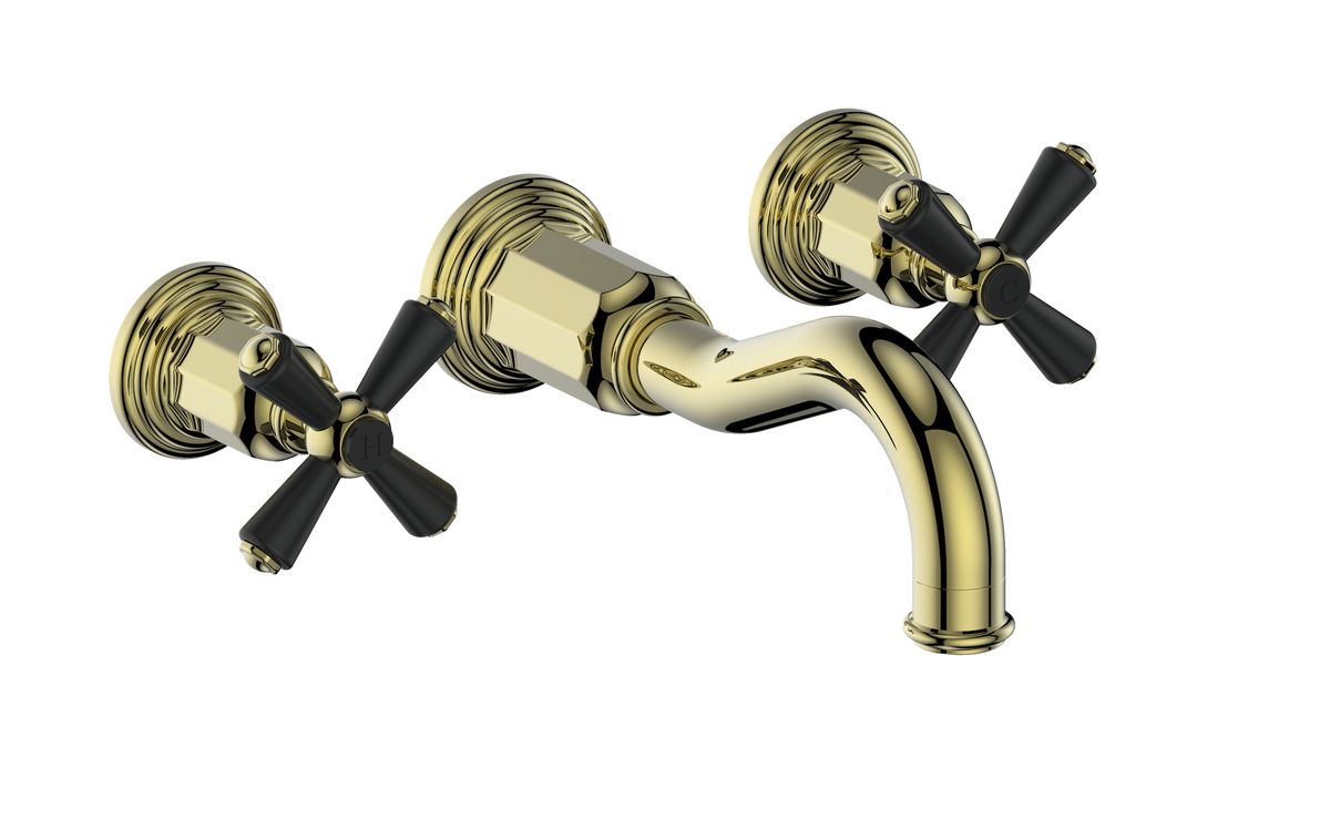 Vogt Carinthia 8" C.C. Wall Mount Lavatory Faucet - Cross Handle (C3) / Brushed Gold/Matte Black