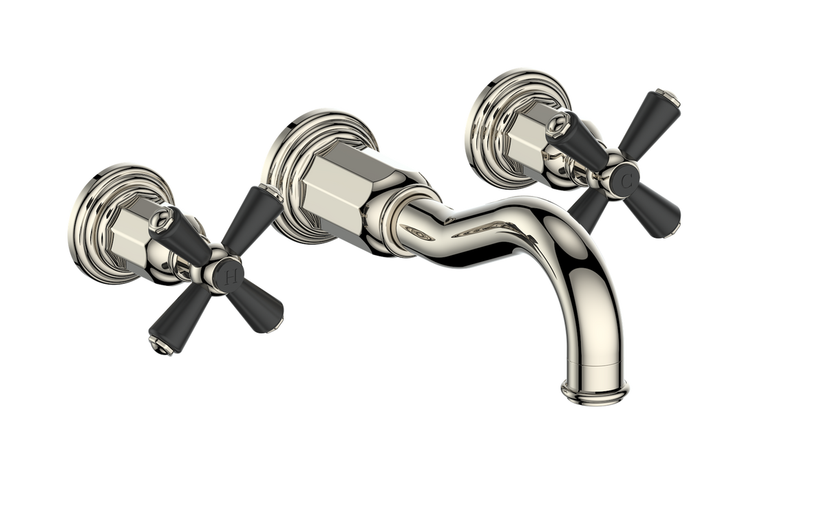 Vogt Carinthia 8" C.C. Wall Mount Lavatory Faucet - Cross Handle (C3) / Polished Nickel/Matte Black
