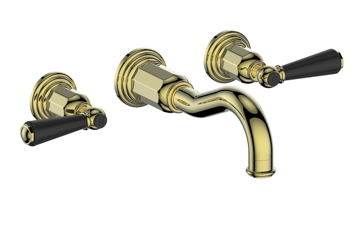 Vogt Carinthia 8" C.C. Wall Mount Lavatory Faucet - Lever Handle (C1) / Brushed Gold/Matte Black