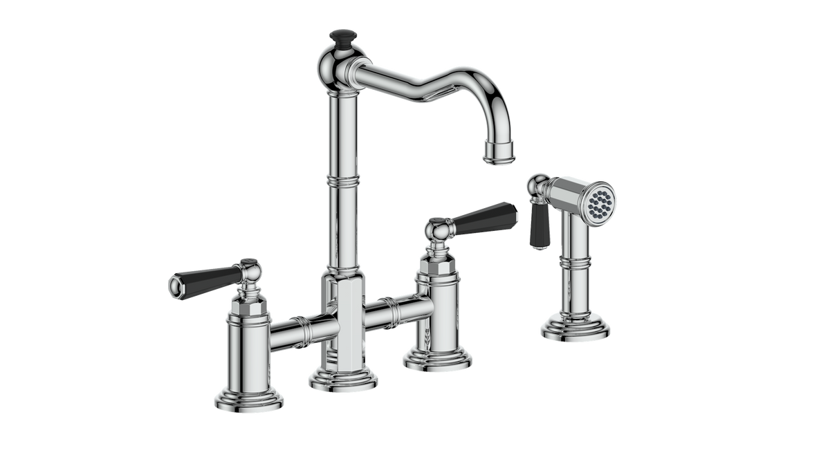 Vogt Carinthia Bridge Kitchen Faucet with Side Spray - Octagonal Handle (C2) / Chrome/Matte Black