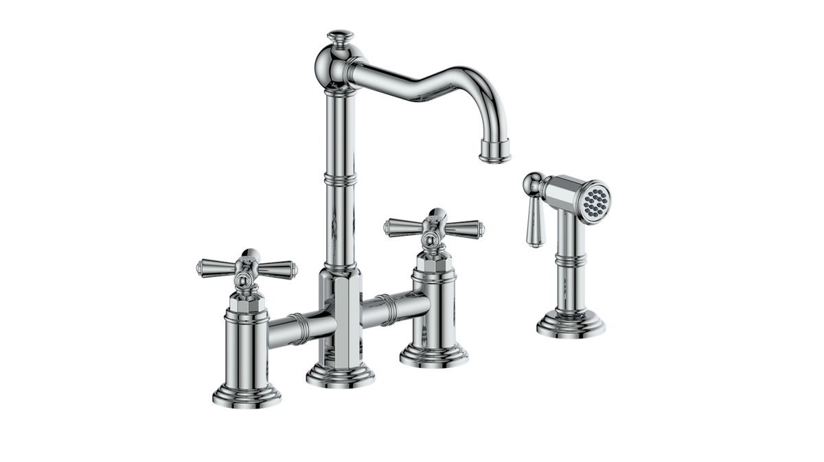 Vogt Carinthia Bridge Kitchen Faucet with Side Spray - Cross Handle (C3) / Chrome